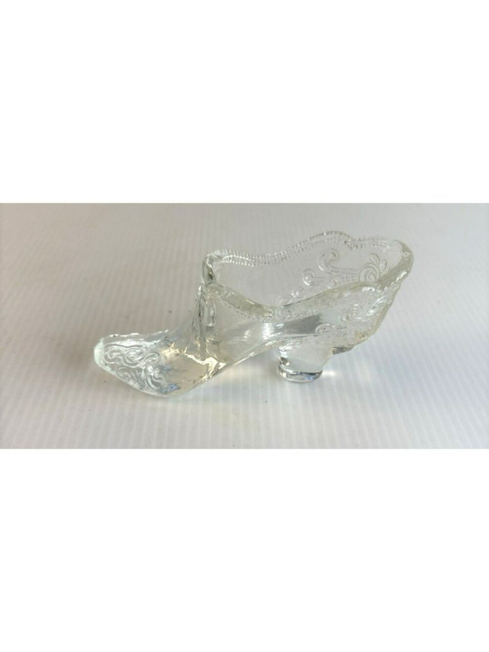 Vintage Mosser Clear Glass Slipper or Shoe with Scroll Pattern Detail